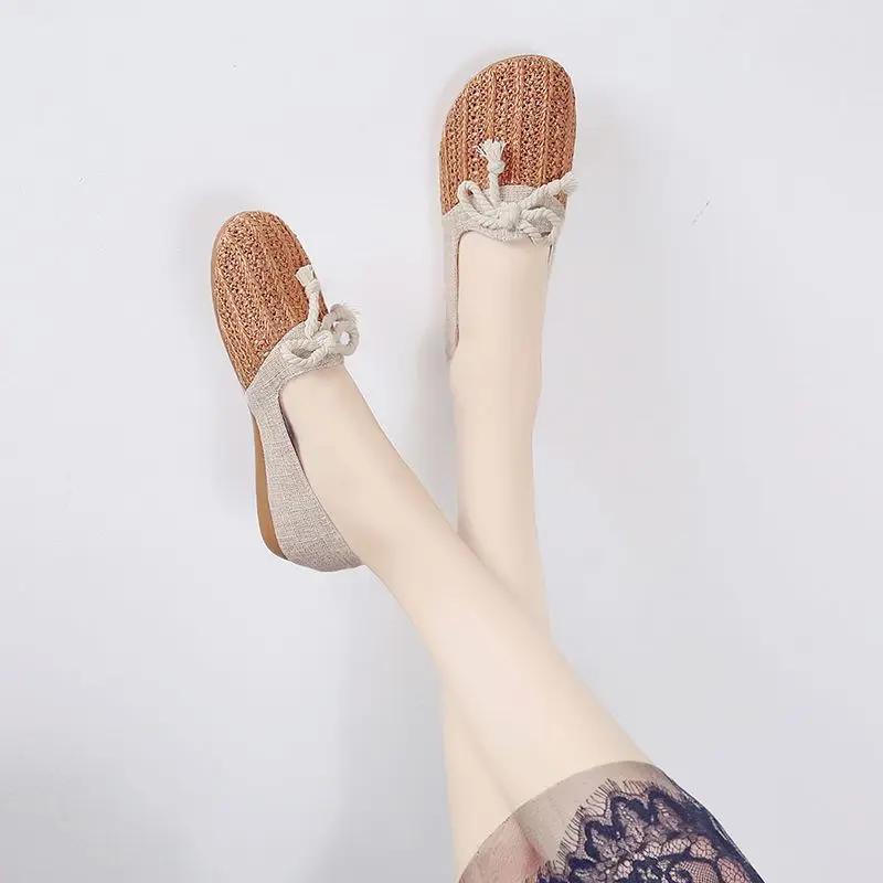 Fashion 2025 New With Bow Slip On Ladies Footwear Walking Aesthetic Y2k Fashion Deals High Quality Cheap Offer Korean 39 Women's Shoes