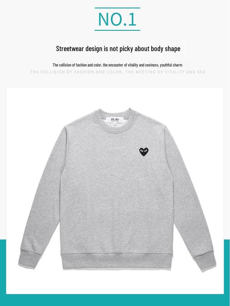 HEYPLAY Japanese Red Heart Fleece-Lined Sweatshirt: Unisex Round Neck Long Sleeve Pullover In Solid Color, Couple Style.