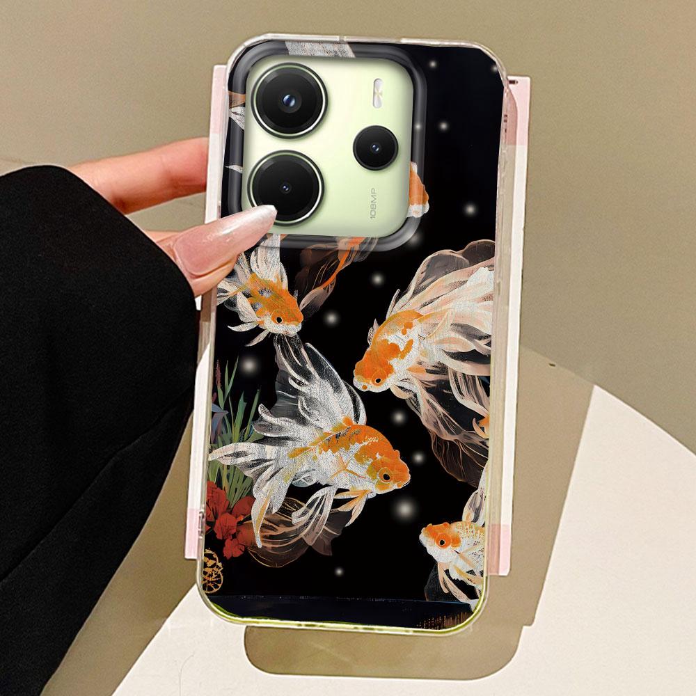 Luckly Koi Goldfish Red Carp Phone Case for Xiaomi Redmi 13C 14C A5 A3 A4 A3X A1 A2 Note 14 13 12 11 11S 10 Pro Shell Back Cover