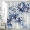 1 Abstrakter Organischer Aquarell Duschvorhang - Dunkelblaues Und Schwarzes Fließendes Muster, Polyestergewebe, Maschinenwaschbar