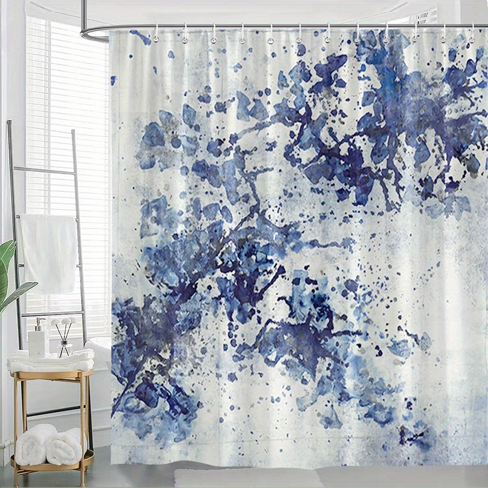 1 Abstrakter Organischer Aquarell Duschvorhang - Dunkelblaues Und Schwarzes Fließendes Muster, Polyestergewebe, Maschinenwaschbar
