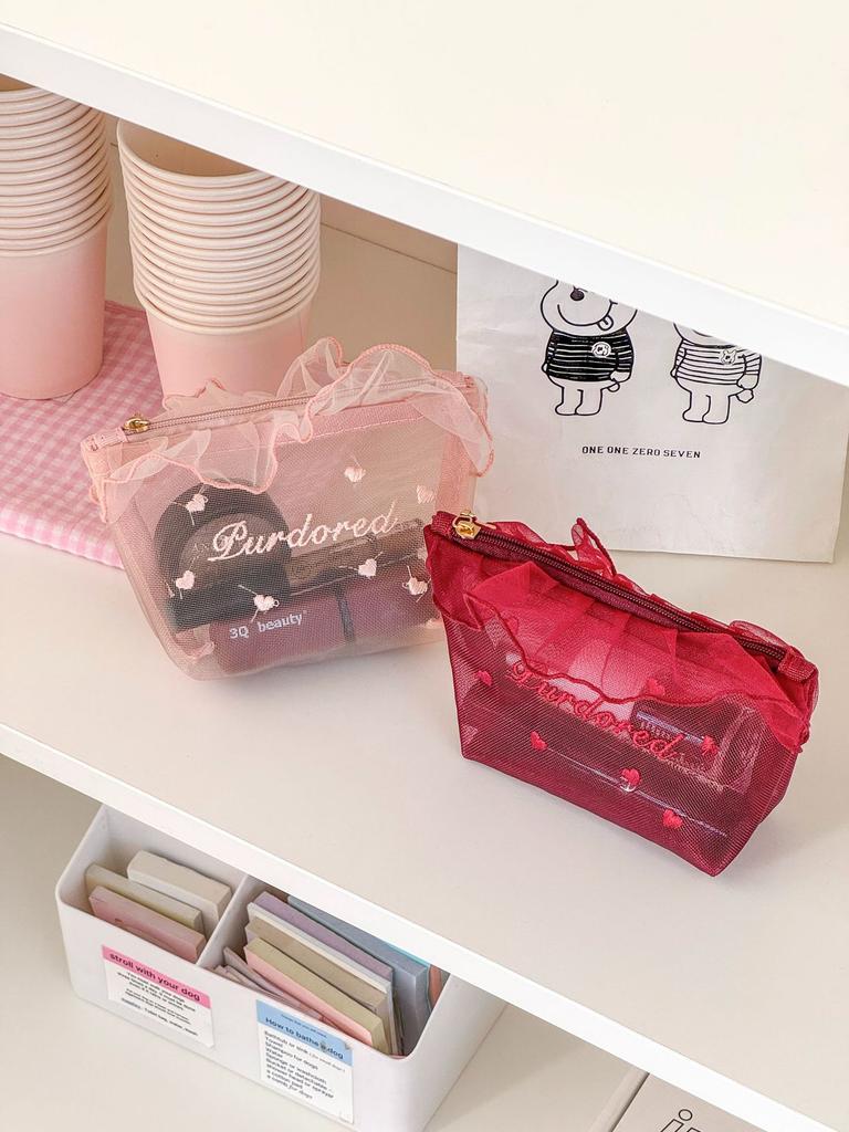 Ruffled Mesh Bag: Chic Portable Student Lipstick Holder