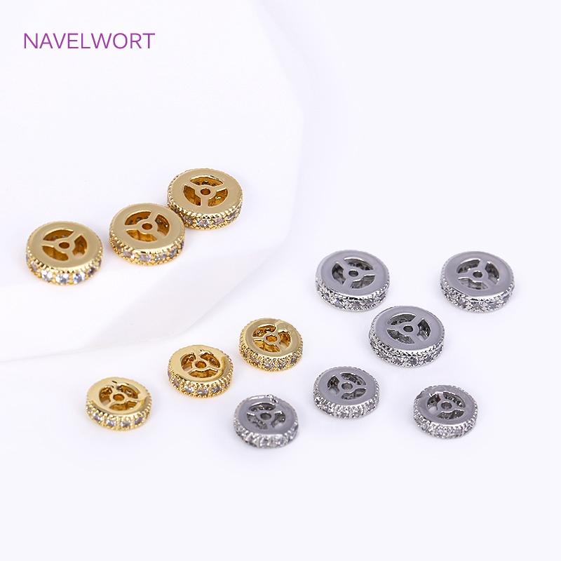 Brass 18K Gold Plated Round Wheel Bracelets Spacer Beads,Jewelry Making Supplies,Inlaid Zircon Spacer Beads DIY Accessories