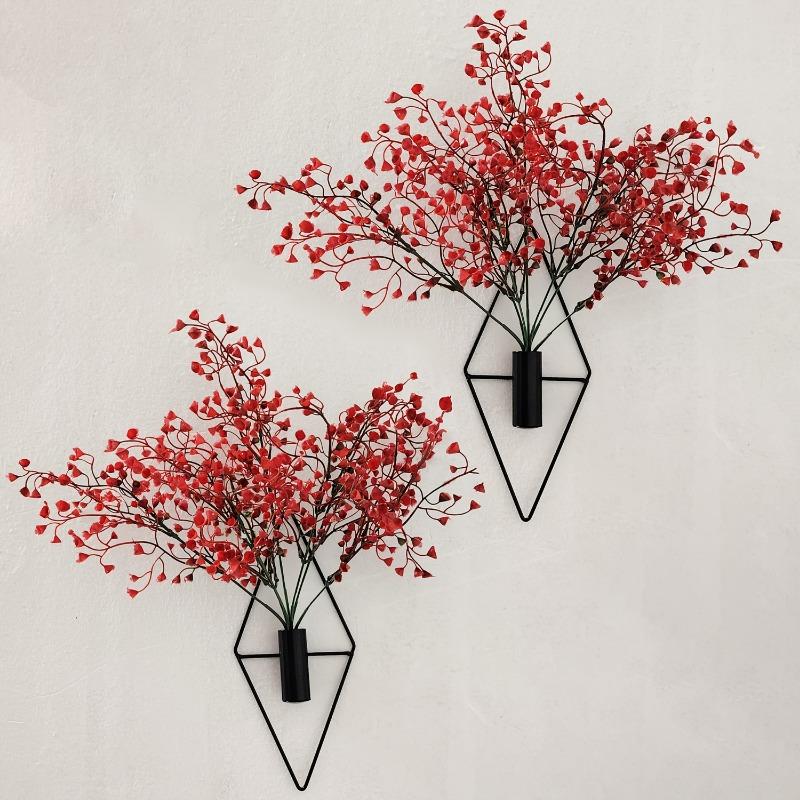 Set di 2 Fioriere da Appendere a Parete con Piante Artificiali, Vasi da Appendere in Metallo, Supporti per Piante da Interno, Arte da Parete Geometrica Moderna, Adatto per la Casa