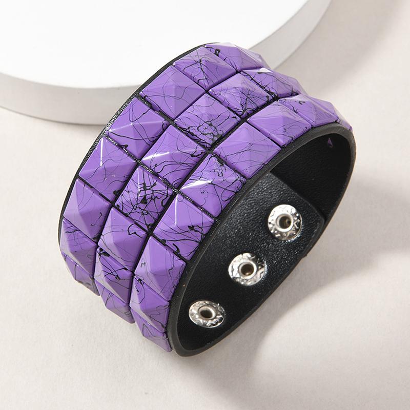 Punk Hip-Hop Three Rows Of Square Rivets Pu Leather Big Wide Bracelet For Male Female Buckle Wristband Vintage Jewelry