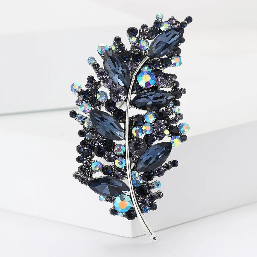 Rhinestone Feather Brooches for Women Unisex Creative Pins Event Party Backpack Decoration Clothes Accessories