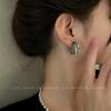 111 Silver Needle Acrylic Plaid Earrings Black and White Wind Striped C-shaped Earrings Ins Internet Celebrity Style Personality Trend Stud Earrings