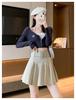High-Waisted Pleated Chenille A-Line Skirt for Tall Women - Anti-Exposure, Corduroy, Short, Suitable for Spring and Autumn.