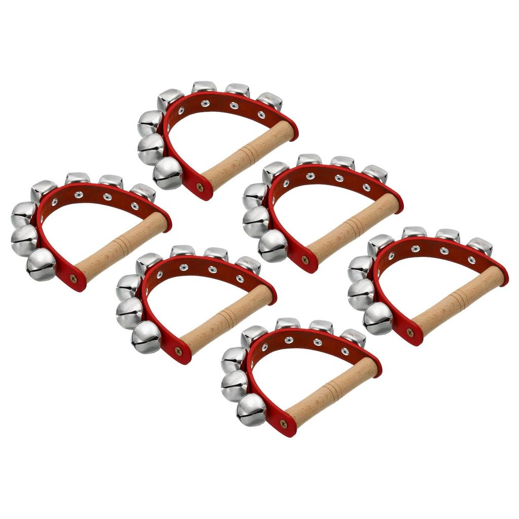 PATIKIL 6-Piece Jingle Bell Hand Bells, Wooden Percussion Wrist Bells for Music Classes, Parties, and Christmas, Red
