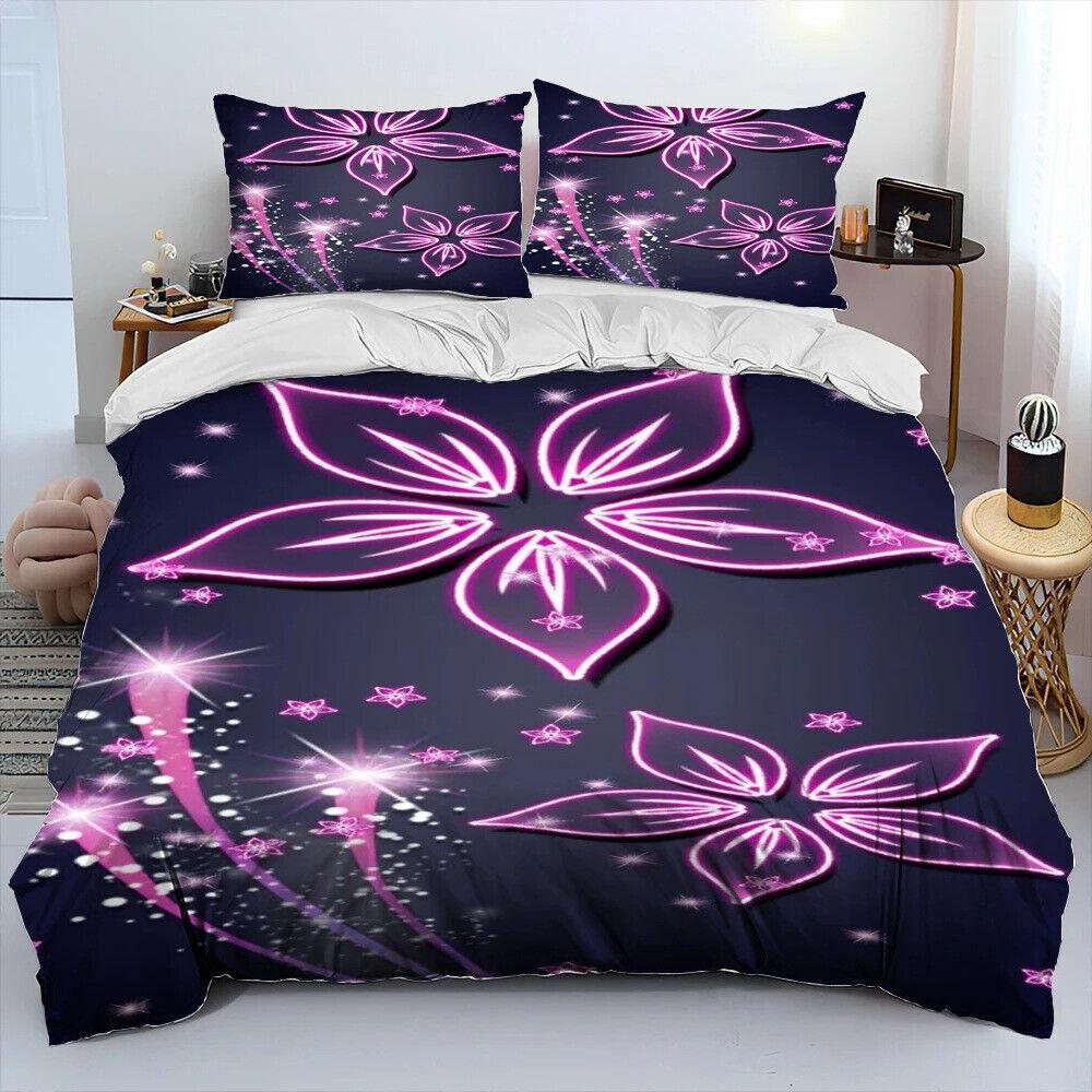 3D Butterfly Flower Bedding Set Women and Girls Down Duvet Cover Pillowcase 2/3pc King Queen Bed Cover Gift Home Textile