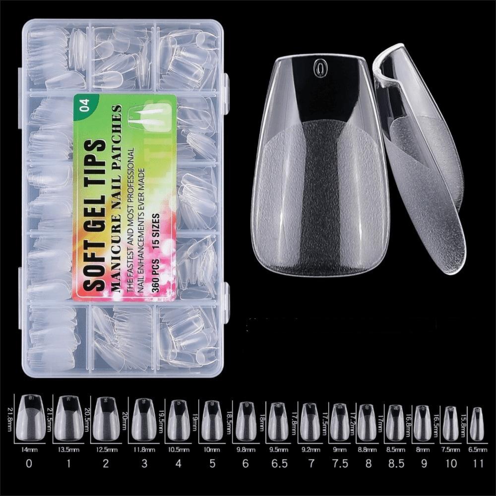 360Pcs Ultra-short Semi-frosted Transparent Nail Plates Traceless Full Cover Dual Nail Forms Almond Oval Coffin Square Reusable