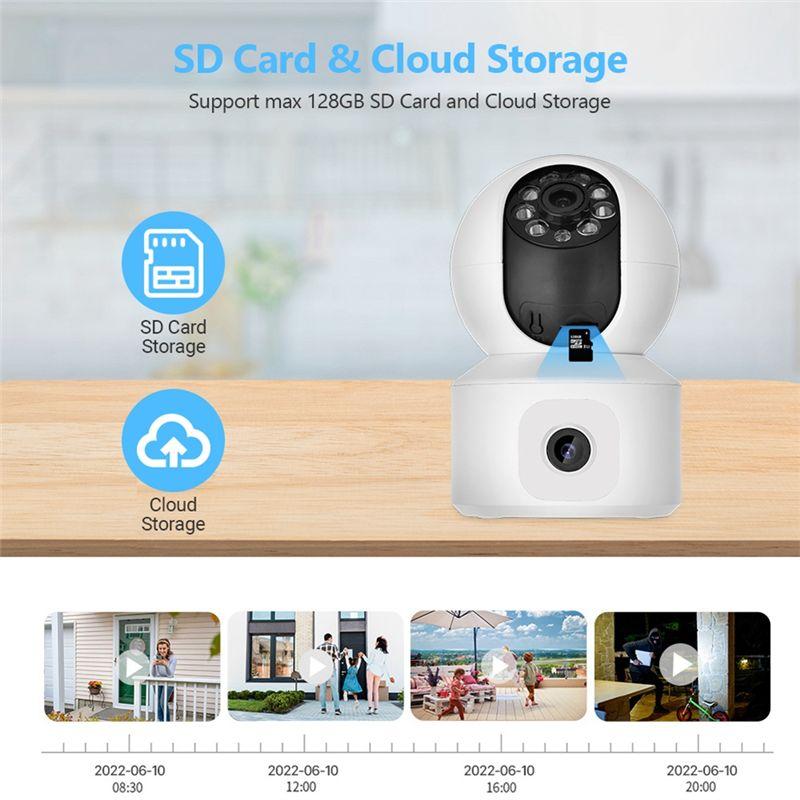 ABUO-4MP Wifi Camera Dual Screens Motion Detection Two Way Audio Indoor AC100-240V White US Plug