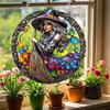 Halloween Witch Black Cat Hanging Sign 2D Flat Acrylic Broom Witch Round Sign Indoor Outdoor Porch Door Hanger Wall Hanging Decoration