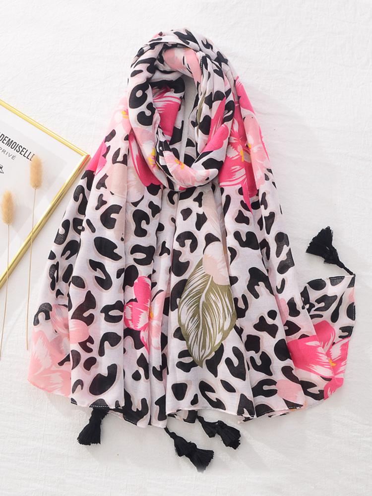 Cotton Linen Women Floral Leopard Print Beach Silk Scarf Shawl Femme Mujer Pareo Muffler Bufandas Stoles Hijab Bandanas Summer