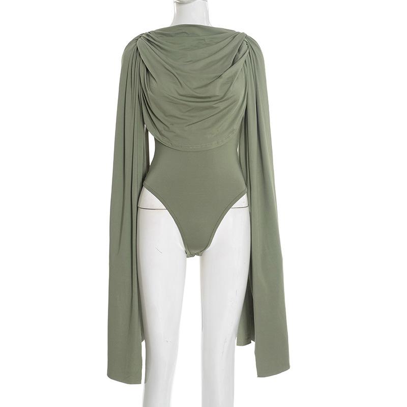 Women s Slim-fit Draped Neck Long Sleeve Jumpsuit 2025 M