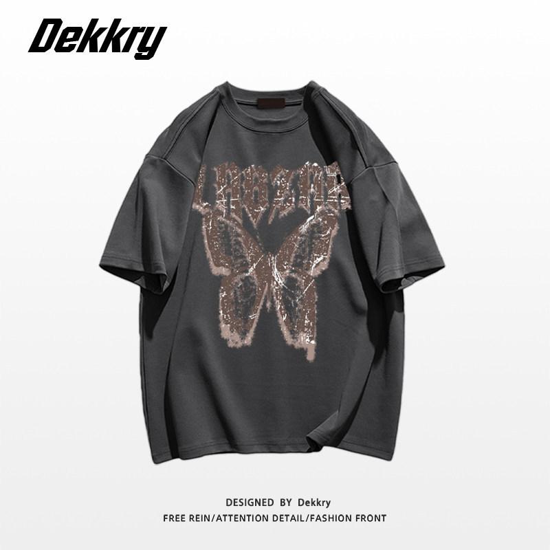 American high street butterfly letter printing large size fat mm pure cotton short-sleeved T-shirt women's loose and thin versatile couple's clothing