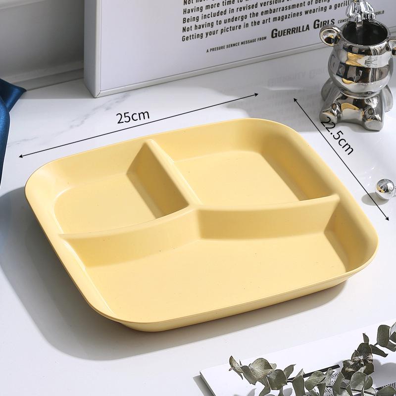 Cute Wheat Straw Divided Plate, 3-Compartment, Drop-Proof, Heat-Resistant - Perfect for Home or Kindergarten Baby Meals