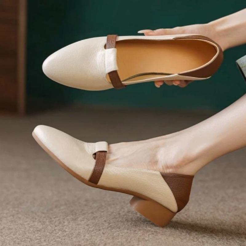 

Мода 2025 Новые осенние женские туфли на каблуке Элегантные кожаные сандалии с острым носком Неглубокие модные туфли-лодочки Платье Удобные Zapatillas Mujer 35
