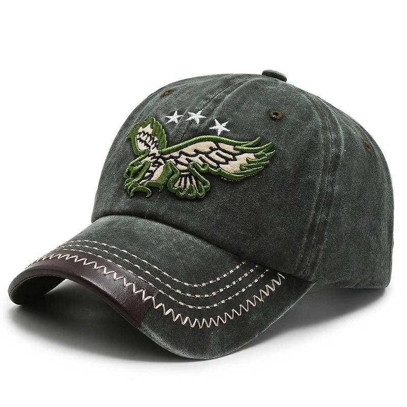Vintage Distressed Eagle Embroidered Cotton Baseball Cap For Couples Spring Autumn Sun Protection Curved Brim Hat