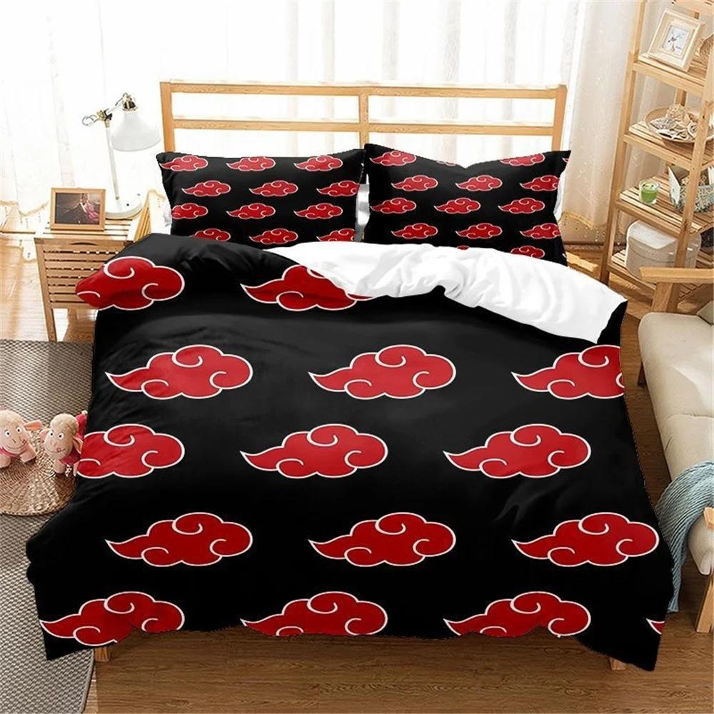 Red Cloud Anime 3D Duvet Cover Sets Comforter Bed Linen Kids Bedding Set Akatsuki Japan Twin Queen King Single Size Gift
