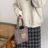 Spring and Autumn New Woolen Bear Embroidered Handbag Women's New Simple Small Bag Canvas Bag Large Capacity