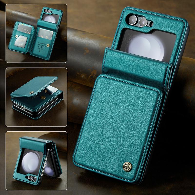 

EUCAGR Luxury Magnetic Wallet PU Leather Case for Samsung Galaxy Z Flip 5 6 7 Card Solt Holder Pocket Cover for Galaxy Z Flip7 5 Z Flip 7 зелёный