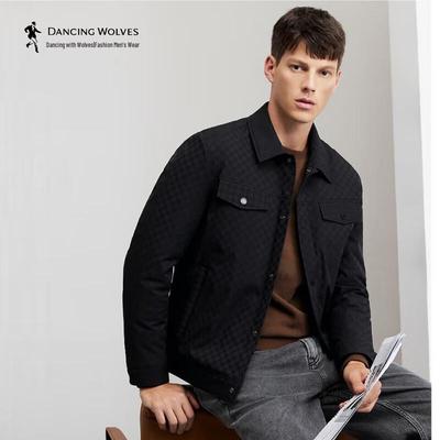 Dancing with Wolves Men's Padded Checkerboard Lapel Casual Jacket