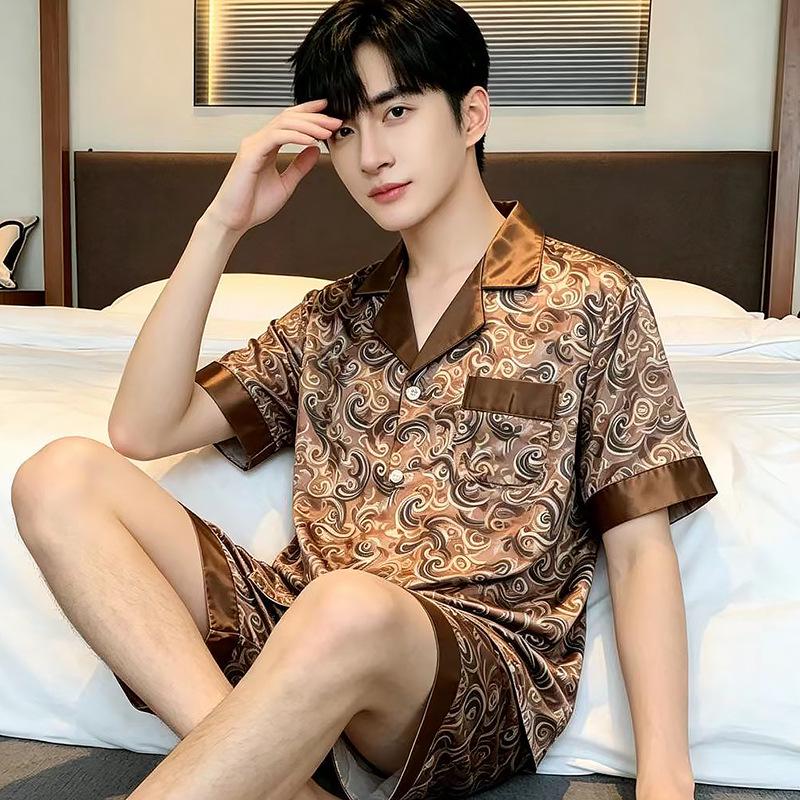 Herren Frühling/Sommer 2024 Eisseide Pyjamas - Kurz- & Langarm Set
