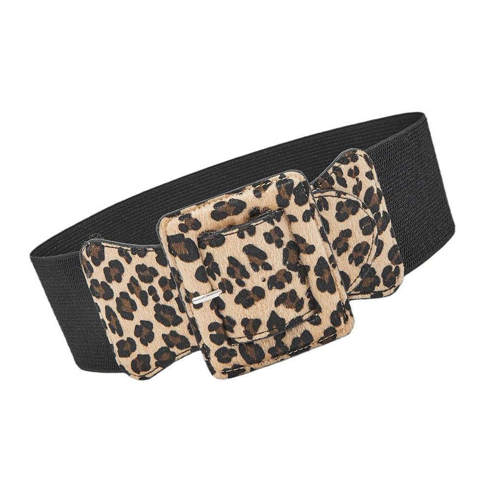 Retro Wide Waistband for Women Elegant Wild Style Belt with Leopard Print Retro Wide Girdle Belt Stylish Accessory