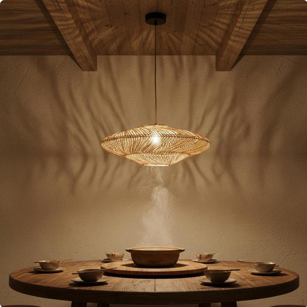 Rattan Pendant Lampshade Retro Design Woven Hanging Light Shade Rustic Elegance Fiber Lamp Cover for