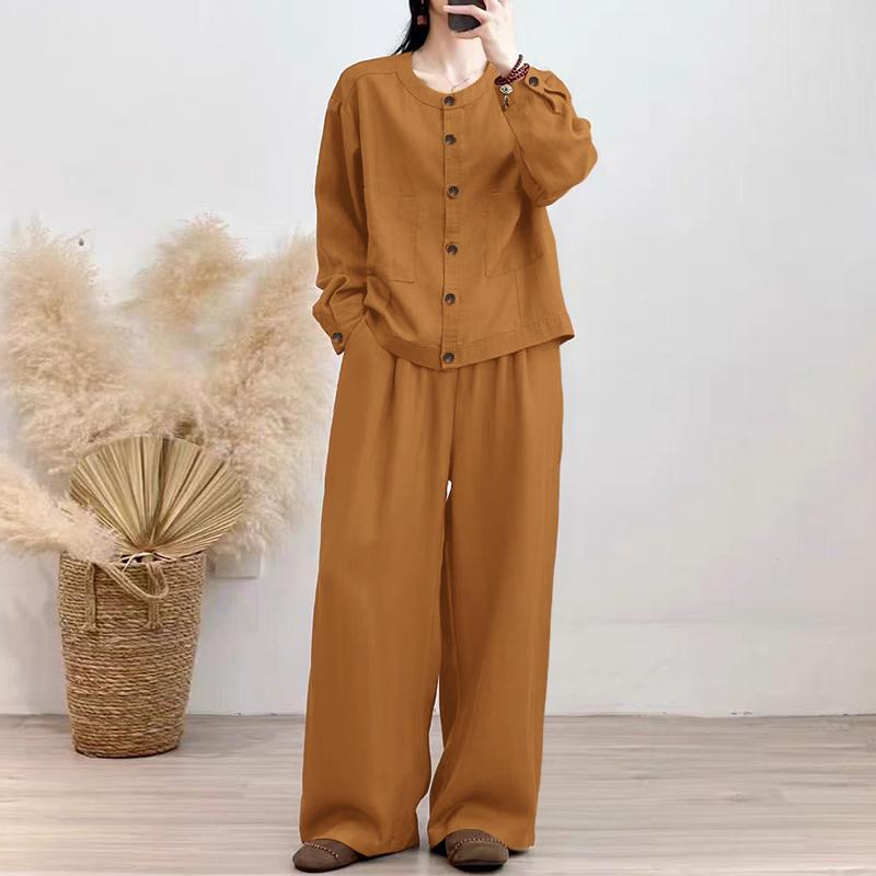 ZANZEA Bluză și pantaloni cu mânecă lungă pentru femei Seturi de costume casual din două piese