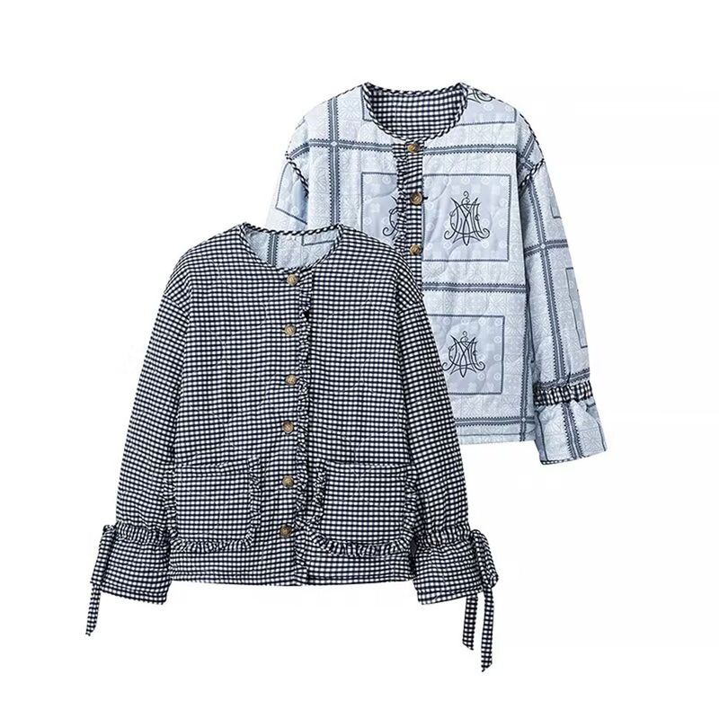 

Kaslead New Arrival Women s Clothing Fashion Style Stylish Simple and Versatile Two-Sided Wear Gingham Cotton-Padded Coat Outwear Double-sided wear L