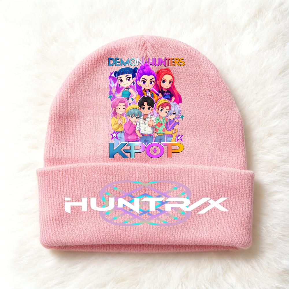 Berretto lavorato a maglia per bambini con stampa Anime Kpop Demon Hunters, Filato di lana, Stagione autunnale, Stagione fredda, Cappello alla moda per bambini, Copricapo, Abbigliamento