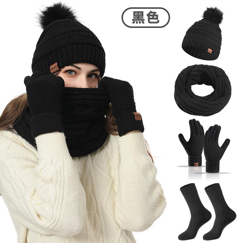 Women Winter Beanie Hat Scarf Gloves Socks 4 Piece Set Thick Warm Knit Cap Set One Size Multicolor