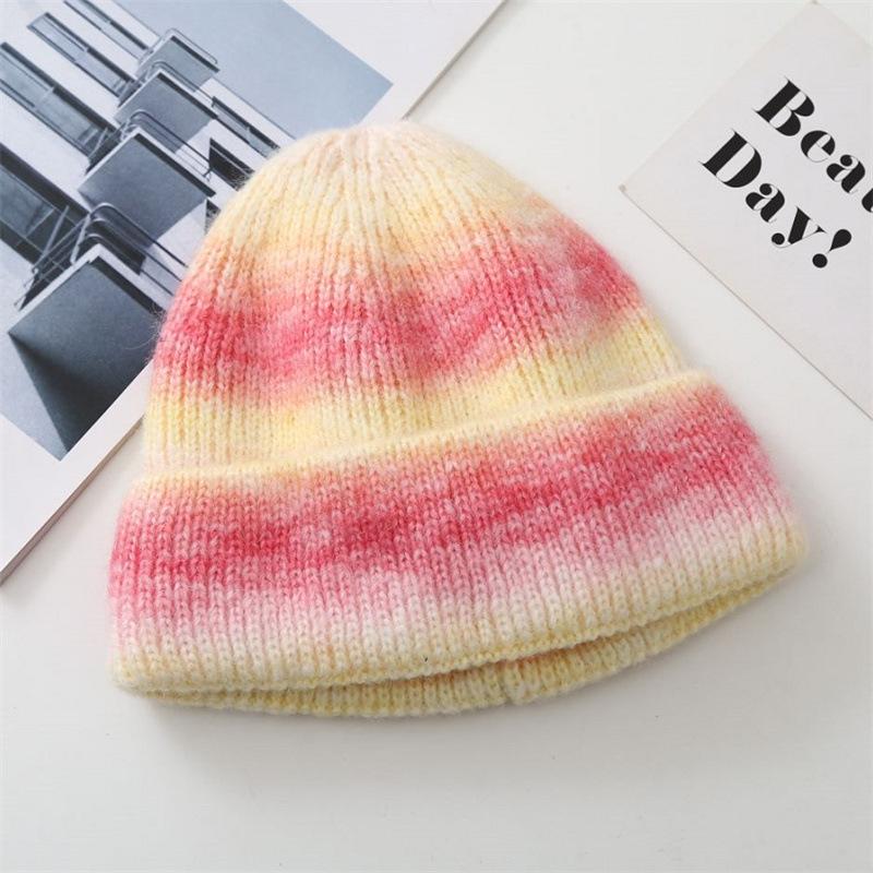 Tie-dye Knitted Wool Hats for Children In Autumn and Winter Show Their Faces. Hundred Small Retro Gradual Changes Baotou Cold Hat Cover Head Warm Hat