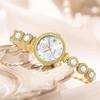 OLEVS Women's Small Waterproof Quartz Watch 3 ATM Gold Metal Band Pearl Bracelet White Mother-of-Pearl Dial