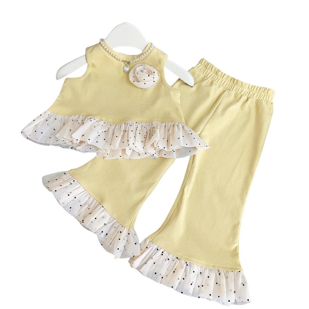 Girls' Summer Princess Style Two-Piece Set: Vest & Flared Pants