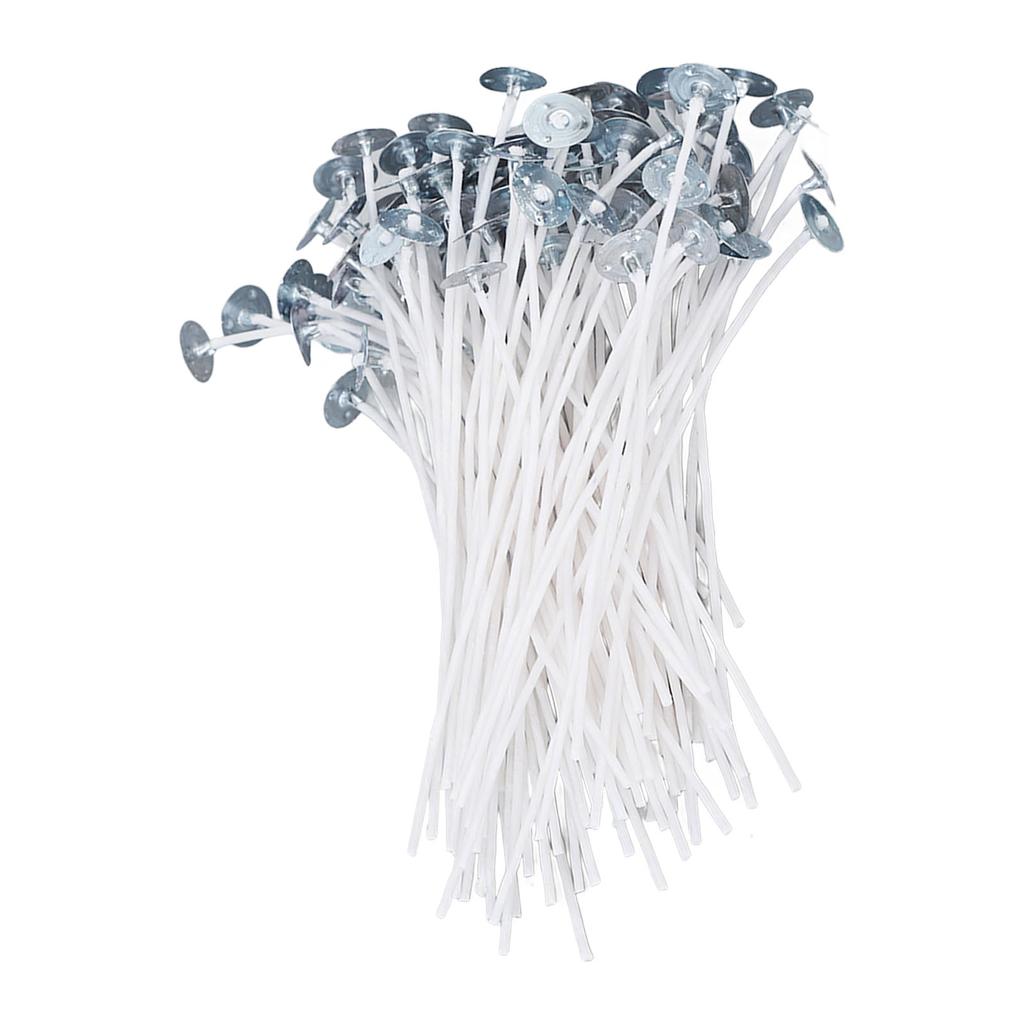 100pcs 12cm Candle Wick Core Pre Waxed Metal Sustainer Tab White for DIY Crafts Candle Making