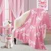 Pink Bow Fuzzy Blanket Cute Bowknot Throw Blanket Bowtie Cozy Flannel Blanket for Valentine's Day Home Bed Sofa Couch Chair