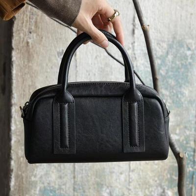 Bolso de Bolos de Cuero Genuino de Lujo para Mujer: Bandolera Boston de Gran Capacidad