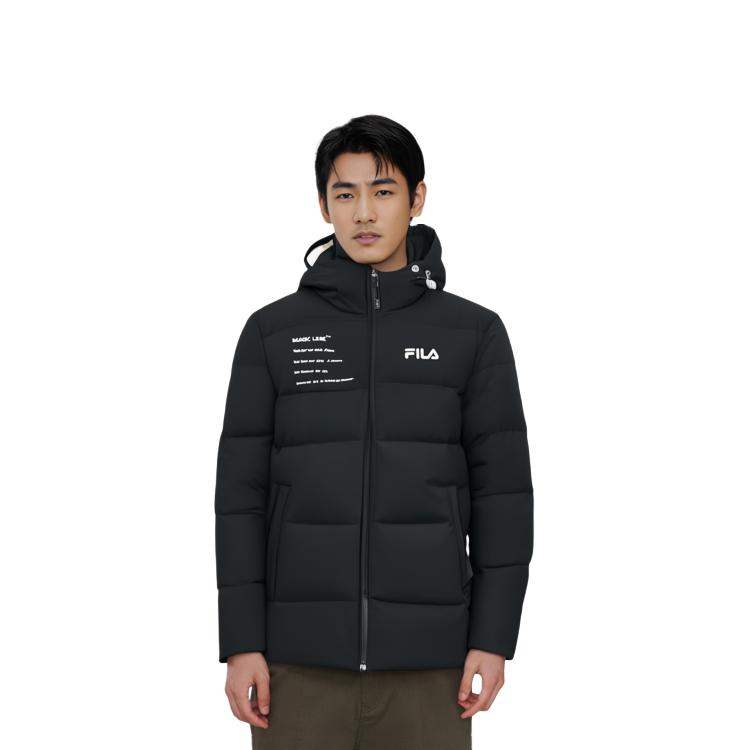 Fila Letter Logo Printed Thickened Hooded Down Jacket Men Outerwear Black F11M149901F-BK
