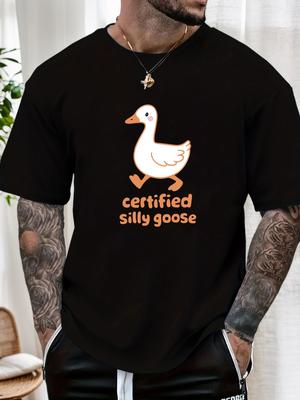 Herren Freizeit T-Shirt Lustiger Gänse Aufdruck Kurzarm Rundhals Atmungsaktiv Weich Übergröße Lustig Tägliches Trage-T-Shirt
