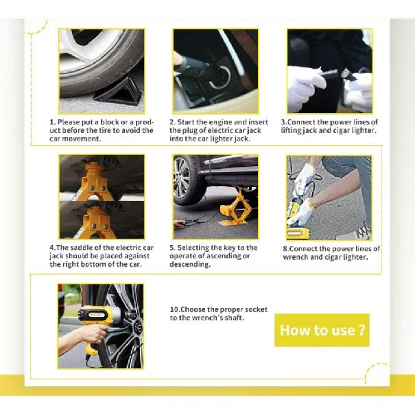 Electric Car Jack Kit, 3T 12V, Portable Electric Scissor Car Lift Kit, Impact Wrench, Tire Changing Kit