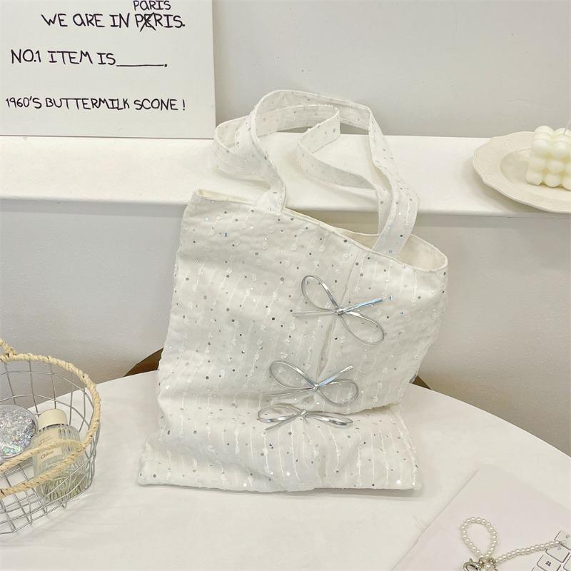 New Summer Sequins Gentle Bow Handbag Women's Large-capacity Shoulder Bag Going Out Canvas Bag