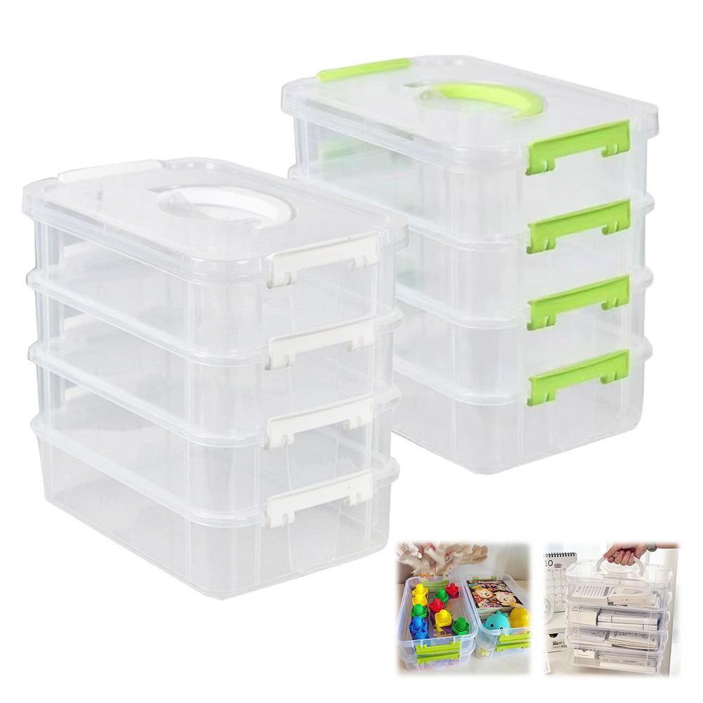 Extra Large 4-Tier Organizer Stackable Storage Box With Storage Drawers Organizer Handle Lid Case Box Clear With Storage Pl E6S9
