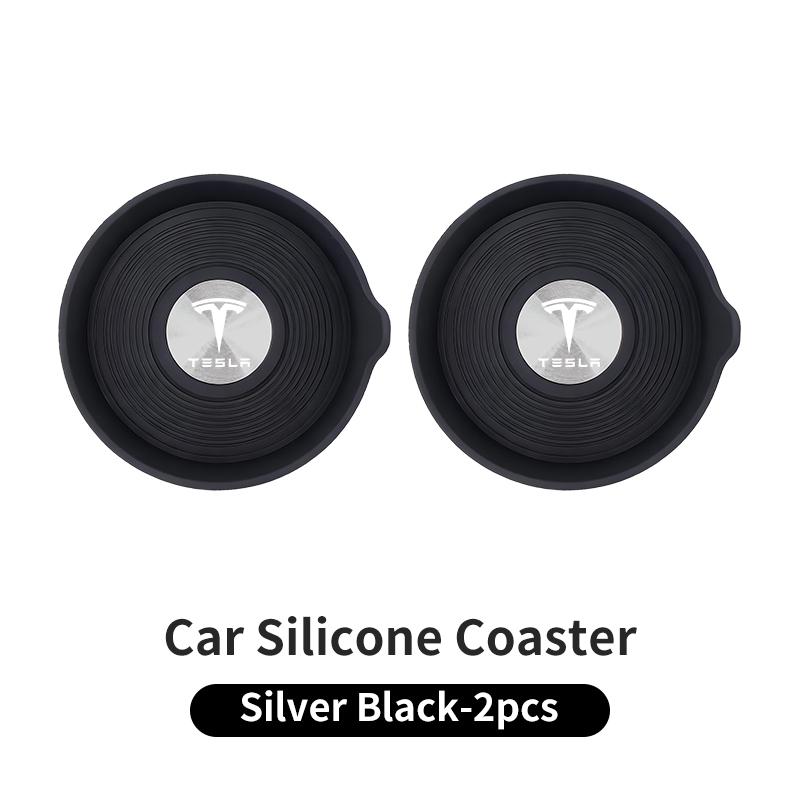

2PCS Car Coasters Water Cup Slots Non-Slip Mat Waterproof Cup Pad Valve Core For Tesla Model 3 Model S Model X Model Y