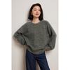 Women's Heavyweight Cashmere Sweater - Round Neck Marled Yarn Knit, Loose Long Sleeve