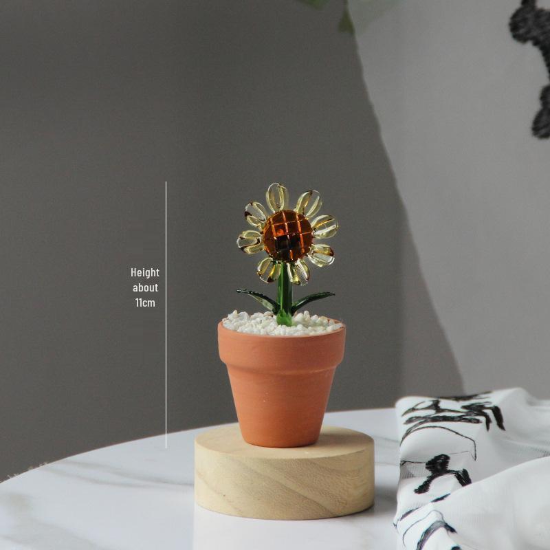 

Цветное стекло Zibo Подсолнух и Магнолия Искусственные цветы в горшках для декора офиса Red - Terracotta Pot