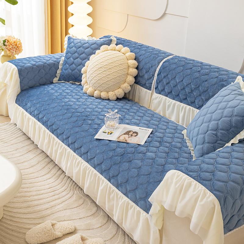 Short Plush Lace Hemline Sofa Covers 1/2/3/4 Seater Non-slip Couch Cushion Sofa Towel Home Decor Furniture Protector Slipcover