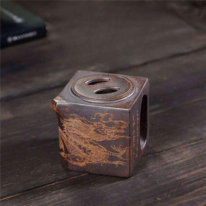 260ml Yixing Purple Clay Teapots Master Handmade Square Pot Raw Ore Dragon Kiln Wood Burning Mud Kettle With Filter Zisha Teaset